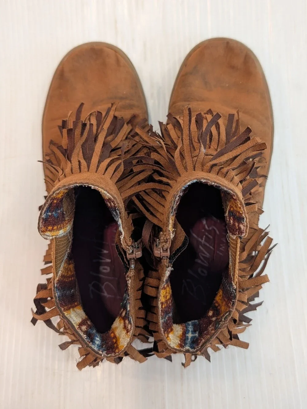 BLOWFISH Girls Fringe Moccasin Brown Ankle Boots Size 4 Youth